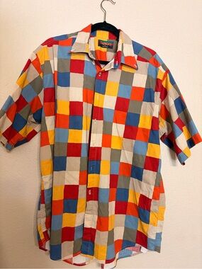 Vintage Tango by Max Raab Colorful Novelty Print Button Down Shirt L